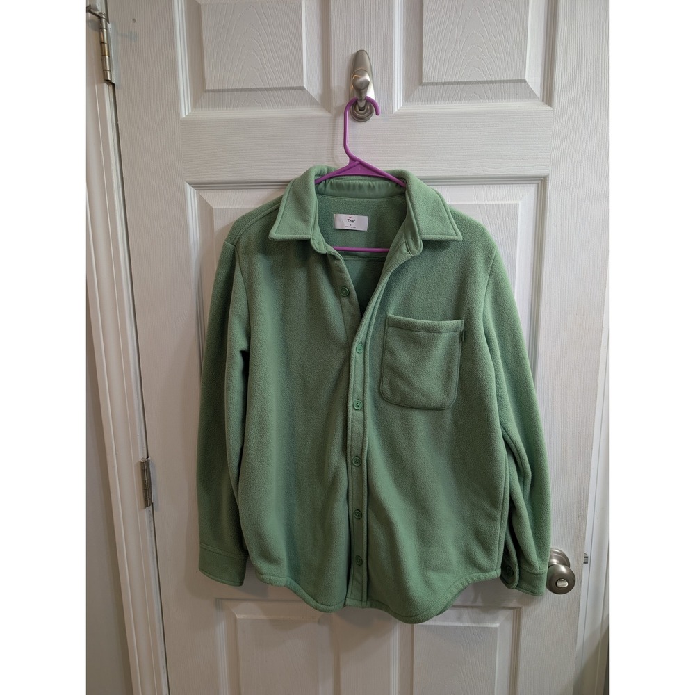 Tna Green Fleece Shacket Button Up Collared Pocket Seafoam - Size S